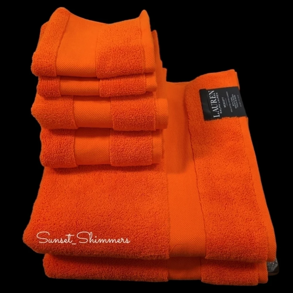 6pc Ralph Lauren Wescott Summer Ora Orange Bath Hand Washcloth Towel Set New